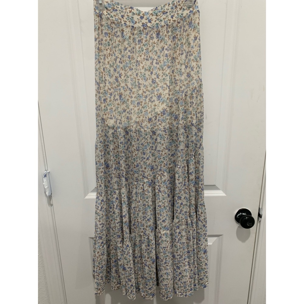 Altard State Floral Maxi Skirt Blue Cream Tiered Boho Cottagecore XS could fit S